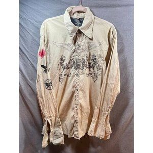 Etnia Button Up Shirt Adult‎ Large Large Beige Long Sleeve Casual Mens.